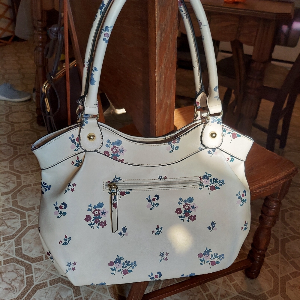 Nicole Miller Zipper Floral Cream Shoulder Large Purse - Picture 8 of 12